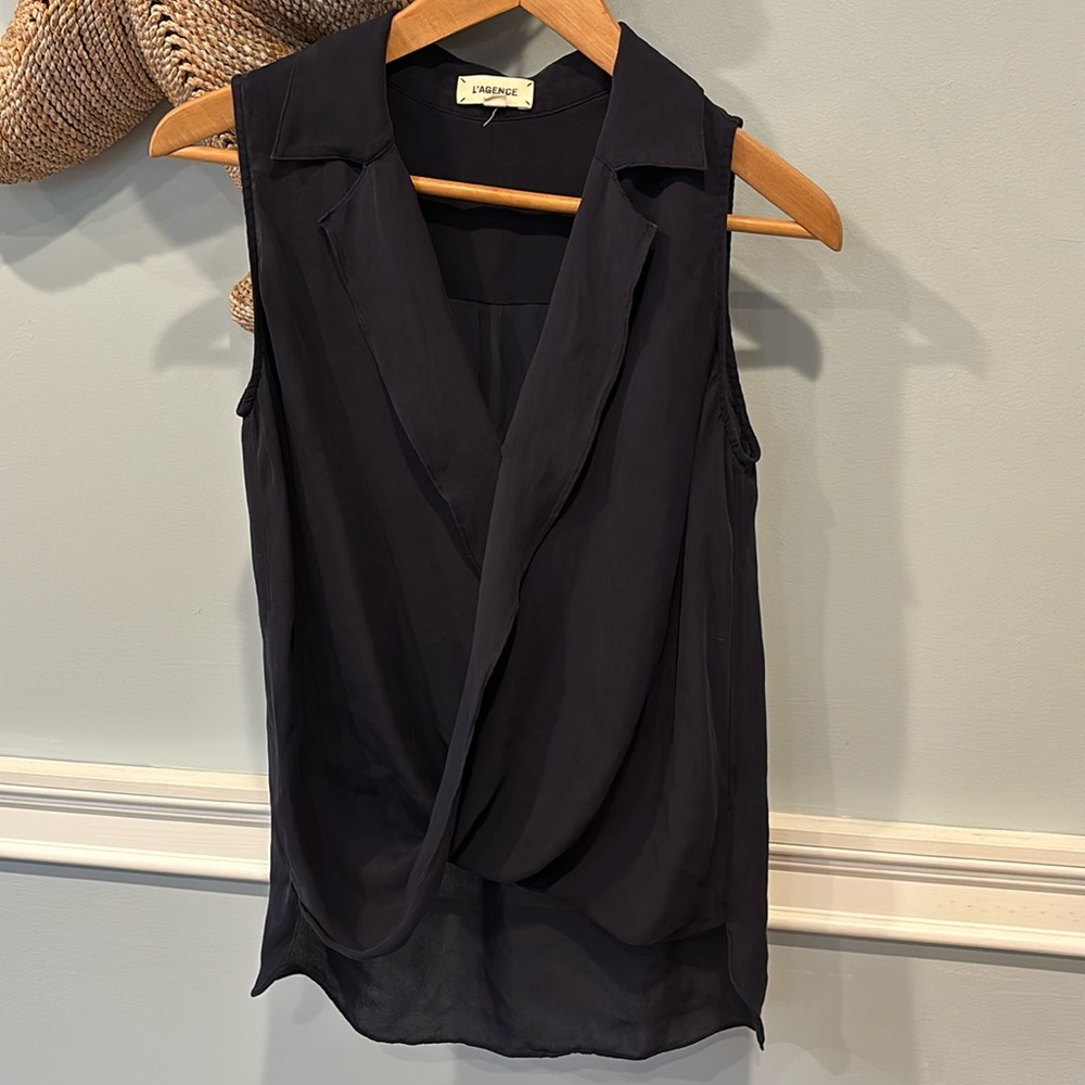 L'Agence Freja Sleeveless 100% Silk Draped Blouse. Blue Size S - Picture 2 of 8